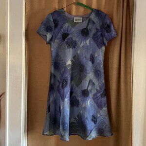 Blue Short Sleeve Swing Dress